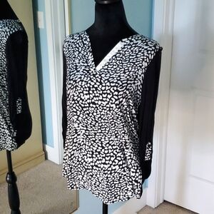 Kensie Mixed Media top black/white XS